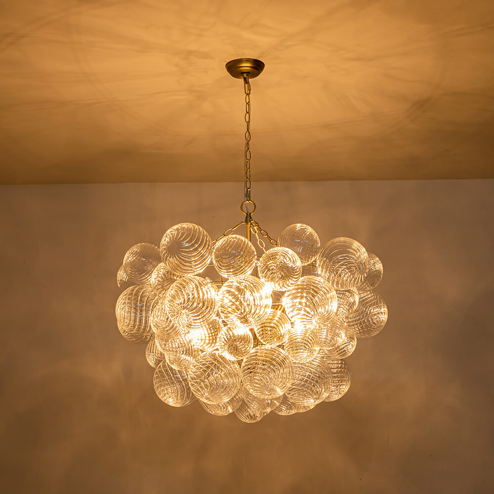 Moderne Glazen Kroonluchter met Geribbelde Bollen voor Eetkamer & Woonkamer