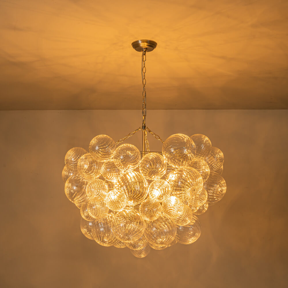 Moderne Glazen Kroonluchter met Geribbelde Bollen voor Eetkamer & Woonkamer