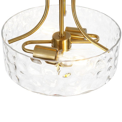 Glazen Plafondlamp Drum Messing 30cm 2 Lichts Gehamerd Glas Woonkamer Eetkamer Semi Flush Mount Badkamer Entree Hal Slaapkamer