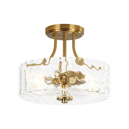 Glazen Plafondlamp Drum Messing 30cm 2 Lichts Gehamerd Glas Woonkamer Eetkamer Semi Flush Mount Badkamer Entree Hal Slaapkamer