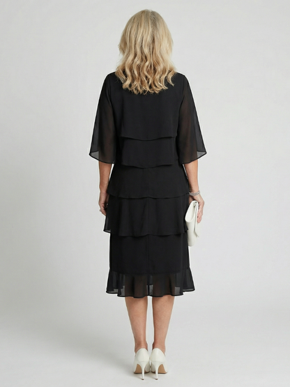 Bree Dames Midi Jurk | Lichtgewicht, Korte Gelaagde Mouwen 3