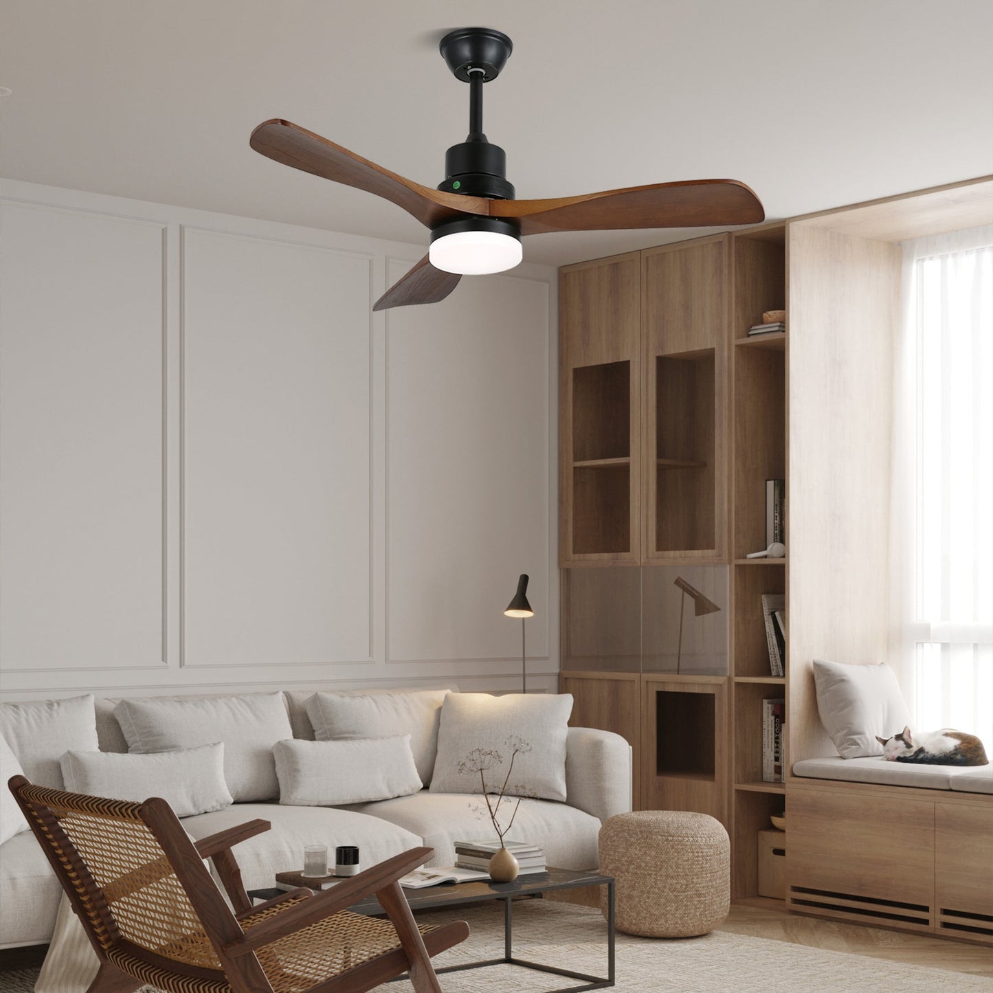 Plafondventilator met Verlichting en 6 Snelheden – Scandinavisch Design in Natuurlijke Houtafwerking