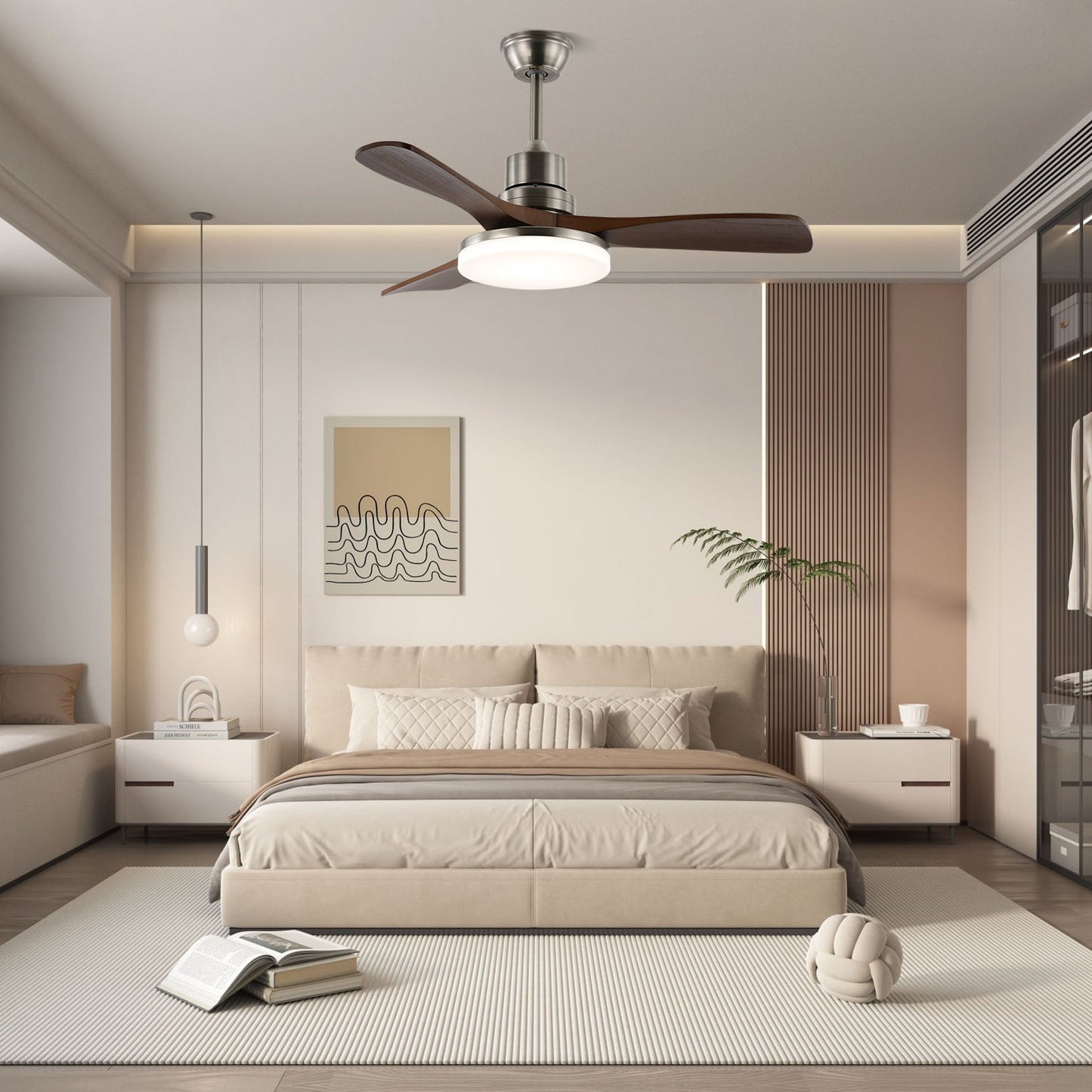 Plafondventilator met Verlichting en 6 Snelheden – Scandinavisch Design in Natuurlijke Houtafwerking