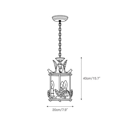 Barok Lantaarn Hanglamp met Vogel- en Bladdetails – Klassieke 3-Lichts Plafondlamp in Goud of Brons
