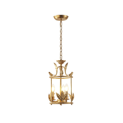 Barok Lantaarn Hanglamp met Vogel- en Bladdetails – Klassieke 3-Lichts Plafondlamp in Goud of Brons