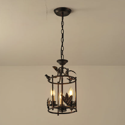 Barok Lantaarn Hanglamp met Vogel- en Bladdetails – Klassieke 3-Lichts Plafondlamp in Goud of Brons