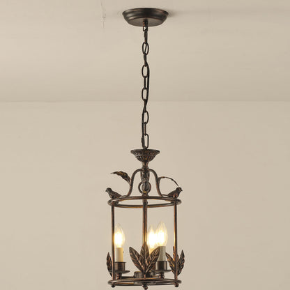 Barok Lantaarn Hanglamp met Vogel- en Bladdetails – Klassieke 3-Lichts Plafondlamp in Goud of Brons