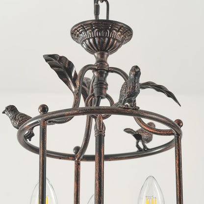 Barok Lantaarn Hanglamp met Vogel- en Bladdetails – Klassieke 3-Lichts Plafondlamp in Goud of Brons