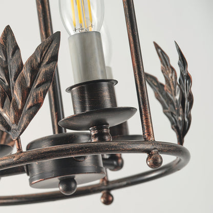 Barok Lantaarn Hanglamp met Vogel- en Bladdetails – Klassieke 3-Lichts Plafondlamp in Goud of Brons