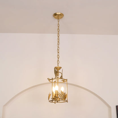 Barok Lantaarn Hanglamp met Vogel- en Bladdetails – Klassieke 3-Lichts Plafondlamp in Goud of Brons