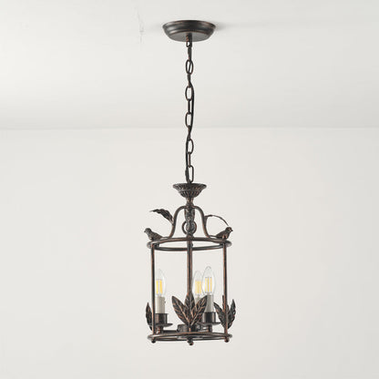 Barok Lantaarn Hanglamp met Vogel- en Bladdetails – Klassieke 3-Lichts Plafondlamp in Goud of Brons