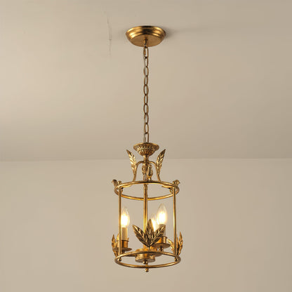 Barok Lantaarn Hanglamp met Vogel- en Bladdetails – Klassieke 3-Lichts Plafondlamp in Goud of Brons