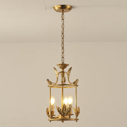 Barok Lantaarn Hanglamp met Vogel- en Bladdetails – Klassieke 3-Lichts Plafondlamp in Goud of Brons