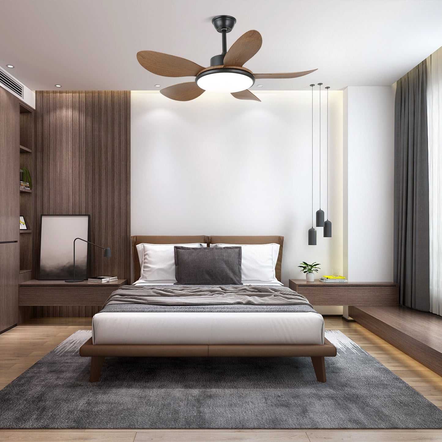 Plafondventilator met LED-verlichting en afstandsbediening | Scandinavisch design met houtnerf afwerking