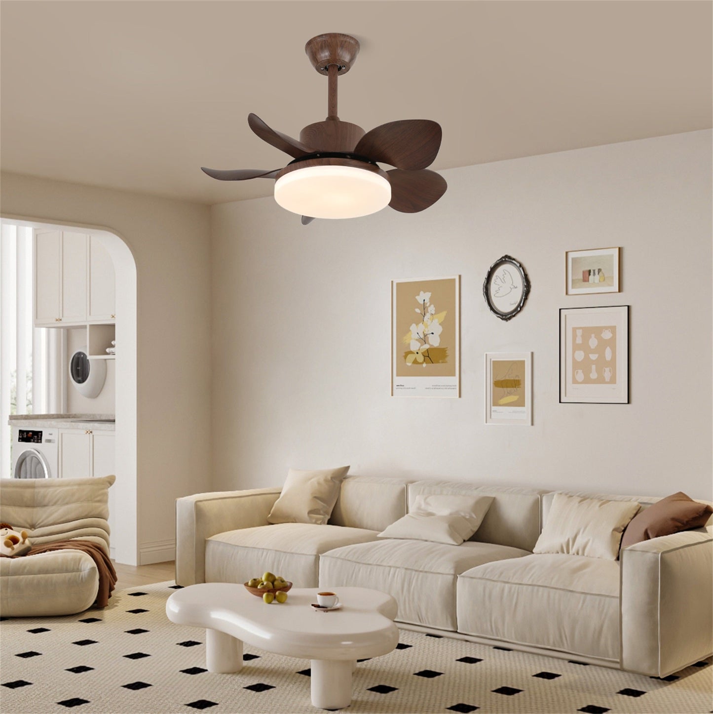 Plafondventilator Alenya met Houtlook en Geïntegreerde Verlichting Ø55cm 48W Grijsbruine Bladeren voor Alle Seizoenen