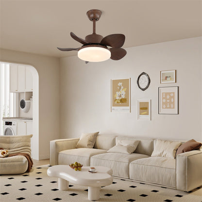 Plafondventilator Alenya met Houtlook en Geïntegreerde Verlichting Ø55cm 48W Grijsbruine Bladeren voor Alle Seizoenen