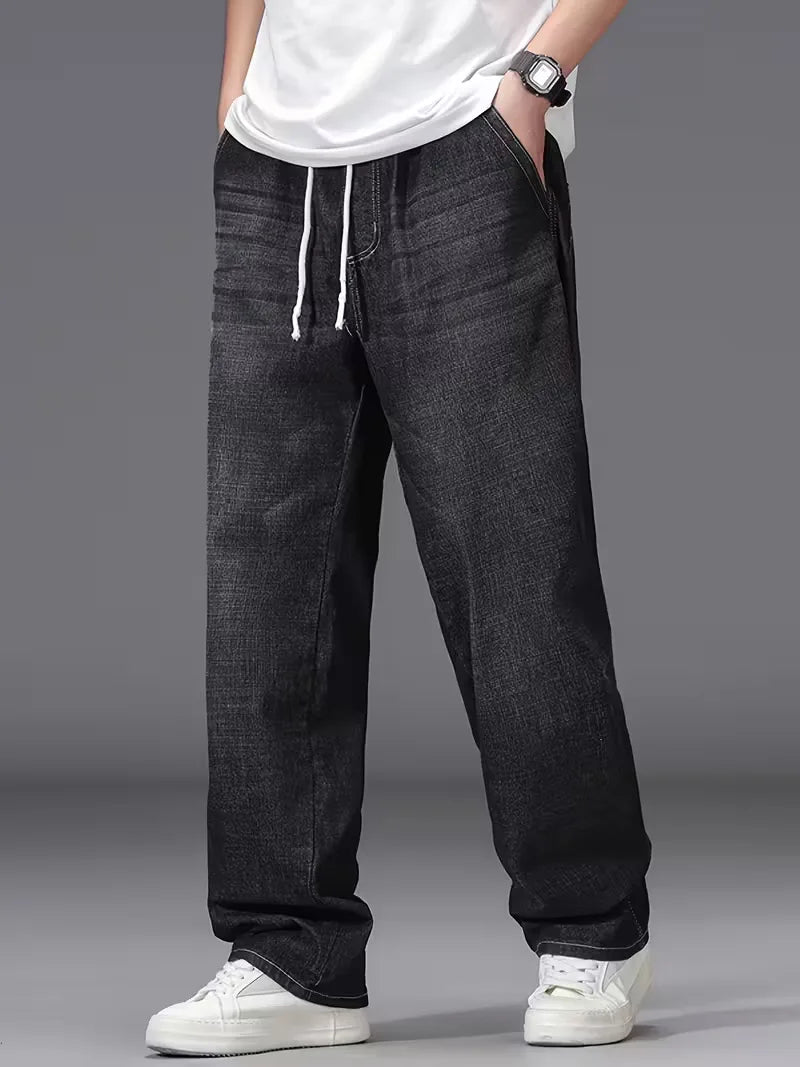 Broek met elastiek heren, los fit denim