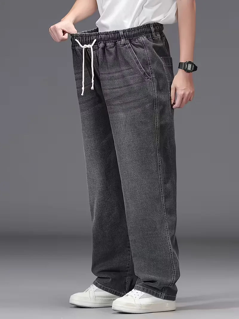 Broek met elastiek heren, los fit denim