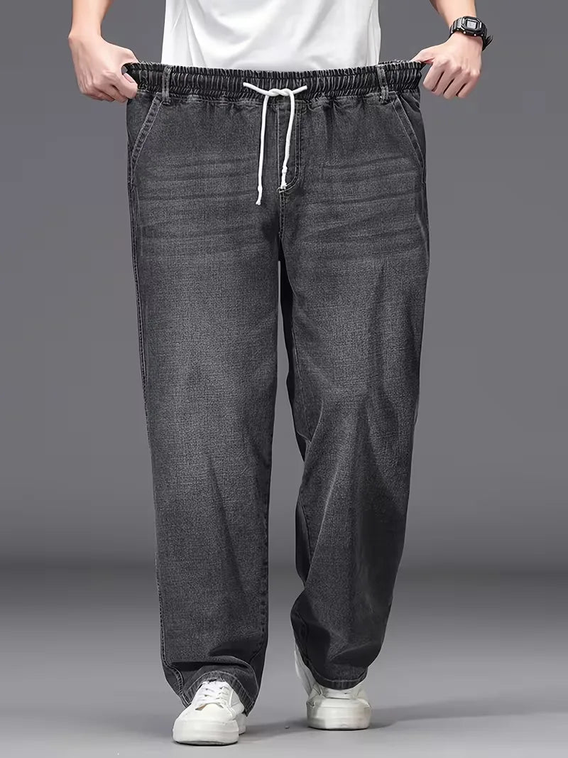 Broek met elastiek heren, los fit denim
