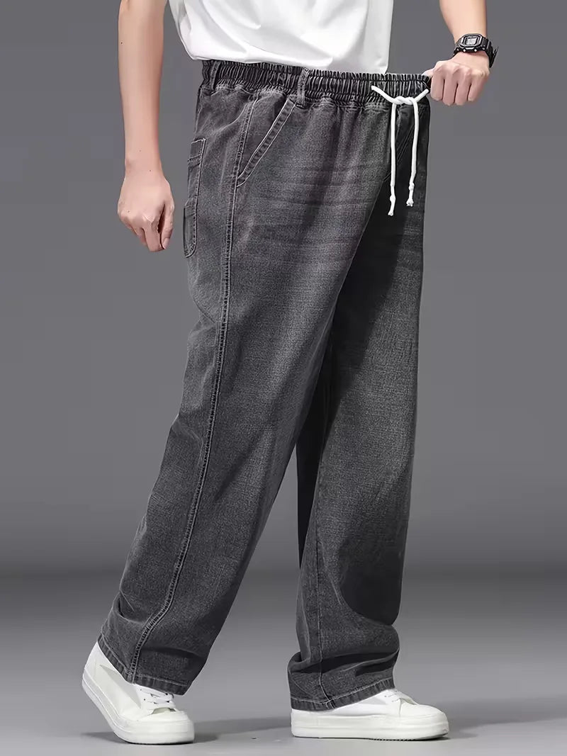 Broek met elastiek heren, los fit denim