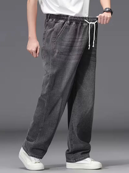 Broek met elastiek heren, los fit denim
