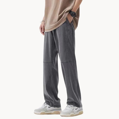 Broek met rechte pasvorm en elastische taille