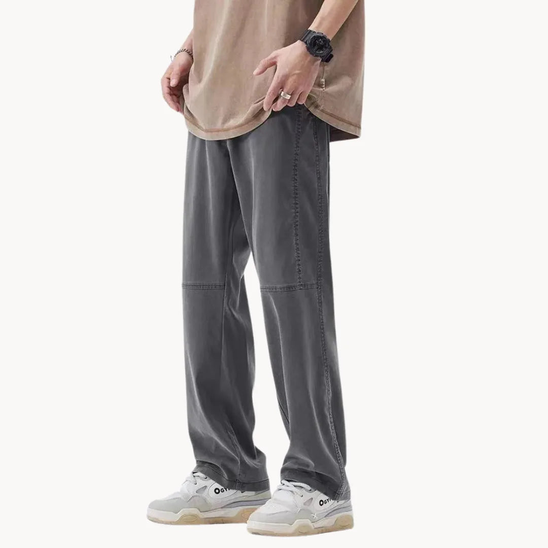 Broek met rechte pasvorm en elastische taille