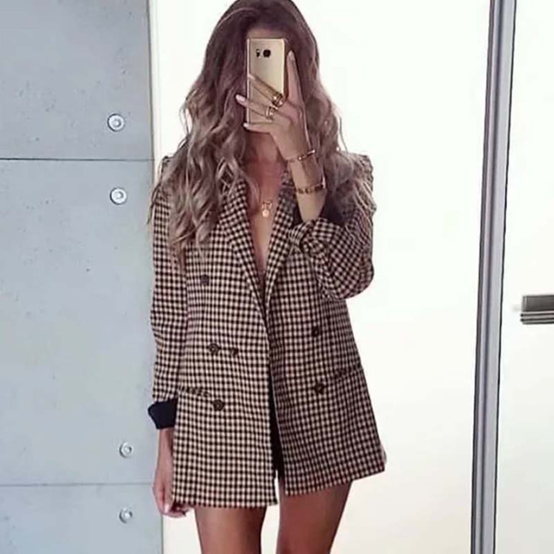 Dames Blazer Geruit Modieus Design