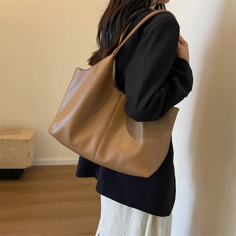 Vegan Schoudertas Dames Leren Look Ruim Tote Tas