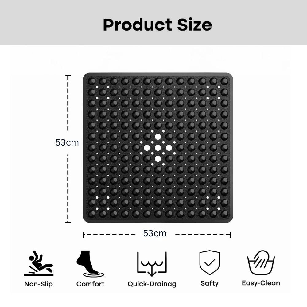 Antislip Badmat met Zuignappen – Veilig Vaste Mat voor Bad en Douche – Vierkant Design met Drainagegaten – PVC Douchevloermat – Machinewasbaarbaar