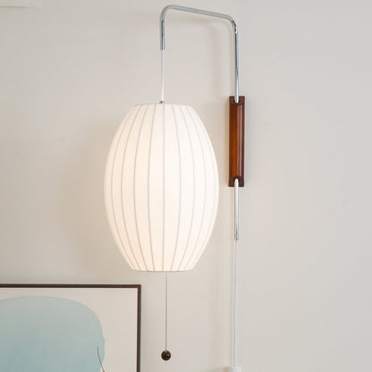 Wandlamp Zijden Kap Walnoot Metaal Wit Woonkamer Slaapkamer