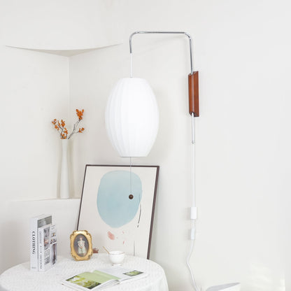 Wandlamp Zijden Kap Walnoot Metaal Wit Woonkamer Slaapkamer