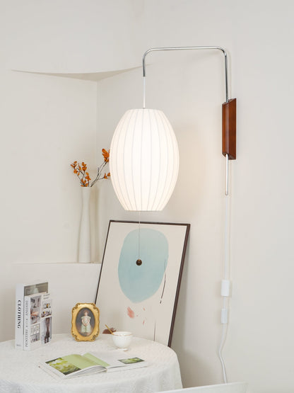 Wandlamp Zijden Kap Walnoot Metaal Wit Woonkamer Slaapkamer