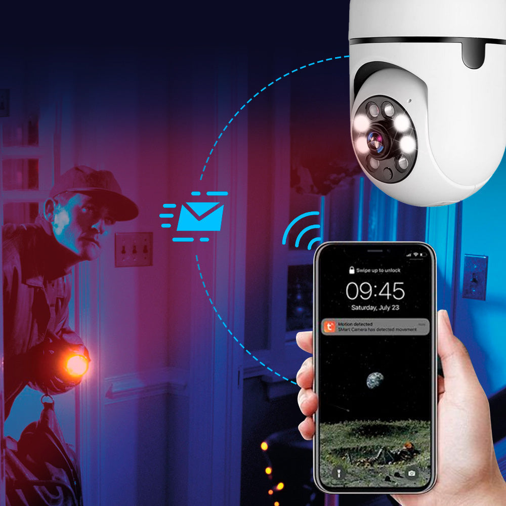 Slimme Beveiligingscamera Lamp met Zoom en Bewegingsdetectie | 4x Digitale Zoom | Nachtvisie | E27 Fitting | WiFi en App | Home Security