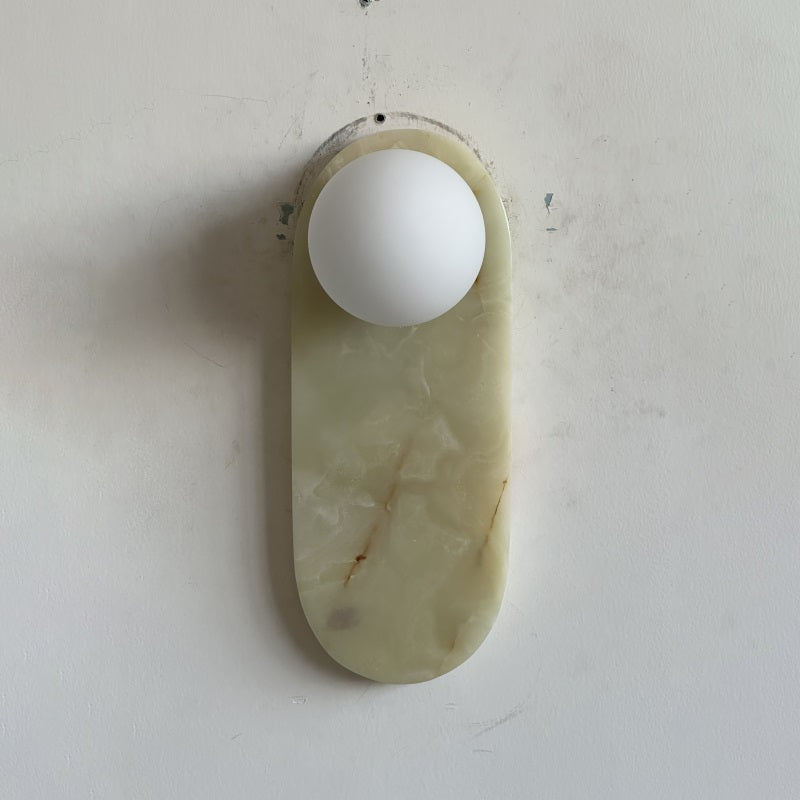 Luxe Wandlamp van Jade of Marmer met Glazen Kap – Mid Century Design Verlichting voor Slaapkamer en Hal