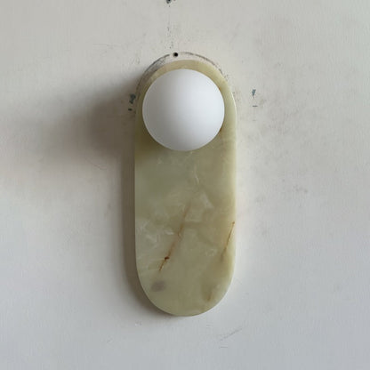 Luxe Wandlamp van Jade of Marmer met Glazen Kap – Mid Century Design Verlichting voor Slaapkamer en Hal