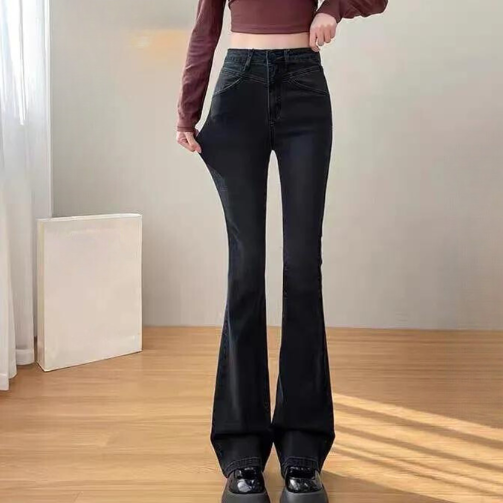 Dames Hoge Broek Zwart Flared Model Elegante Stijl - StudioMarella
