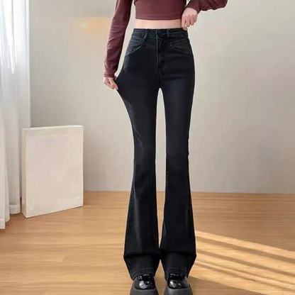 Dames Hoge Broek Zwart Flared Model Elegante Stijl - StudioMarella