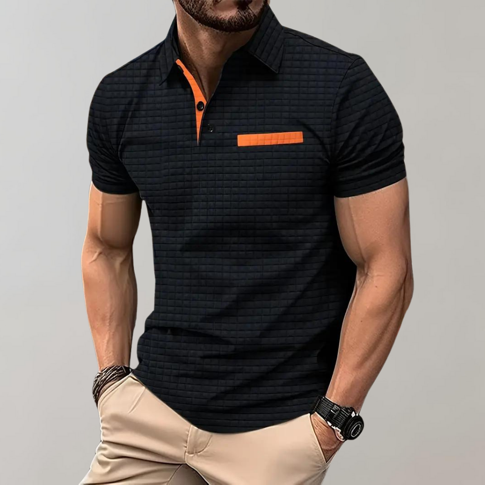 Poloshirt Wafelpatroon Contrastkleuren Mannen