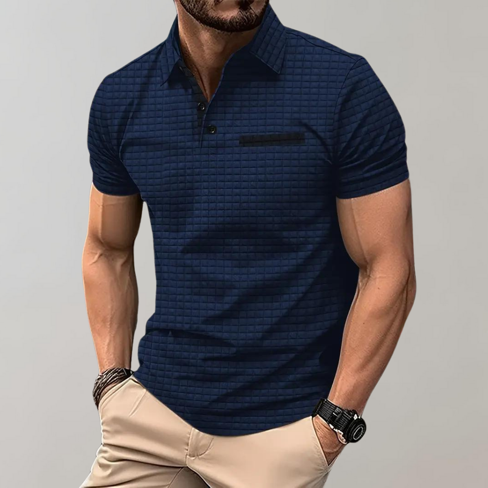 Poloshirt Wafelpatroon Contrastkleuren Mannen