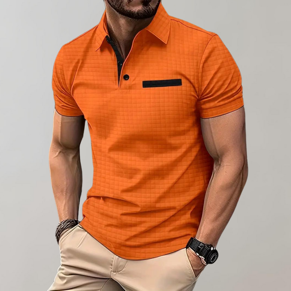 Poloshirt Wafelpatroon Contrastkleuren Mannen