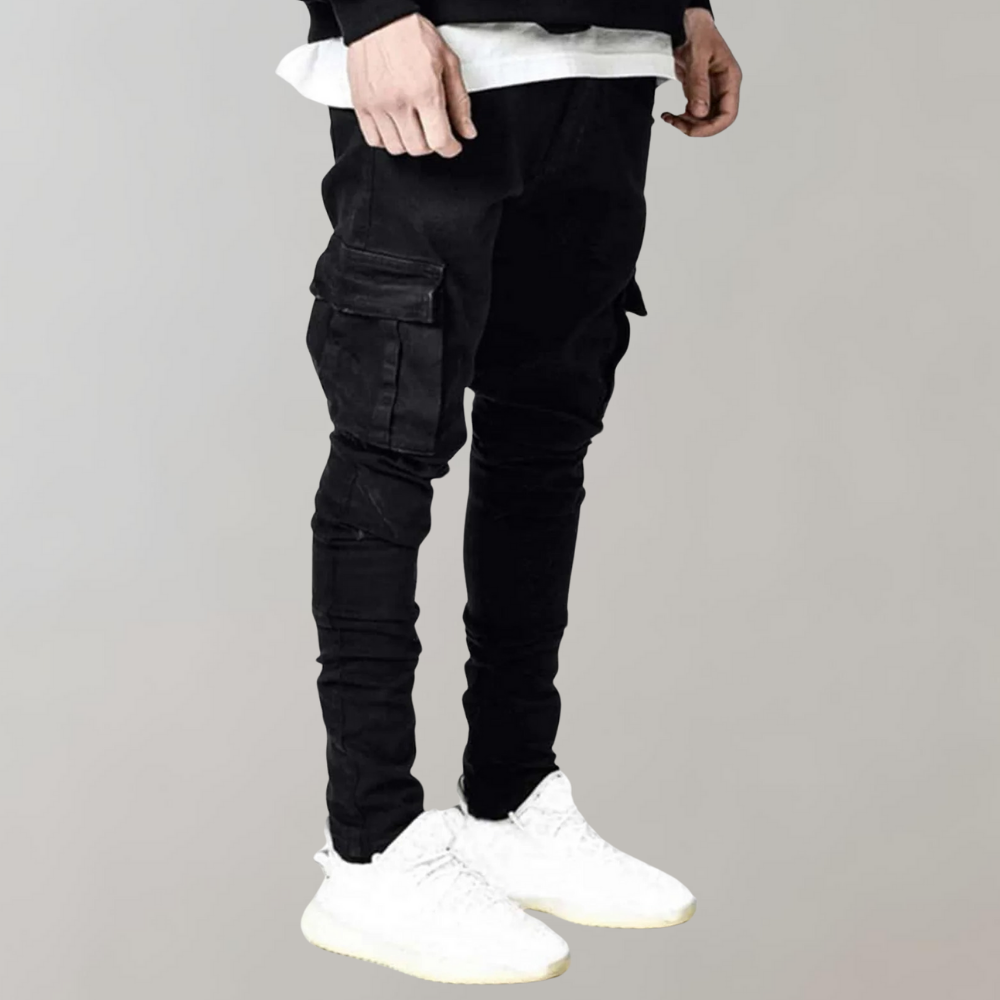 Heren Cargo Jeans Zwart Slim Fit