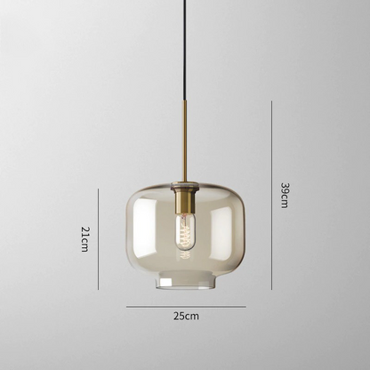 Glazen Hanglamp met Cognackleurige Kap – Stijlvolle Eetkamerverlichting in Verschillende Vormen