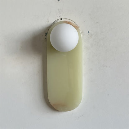 Luxe Wandlamp van Jade of Marmer met Glazen Kap – Mid Century Design Verlichting voor Slaapkamer en Hal