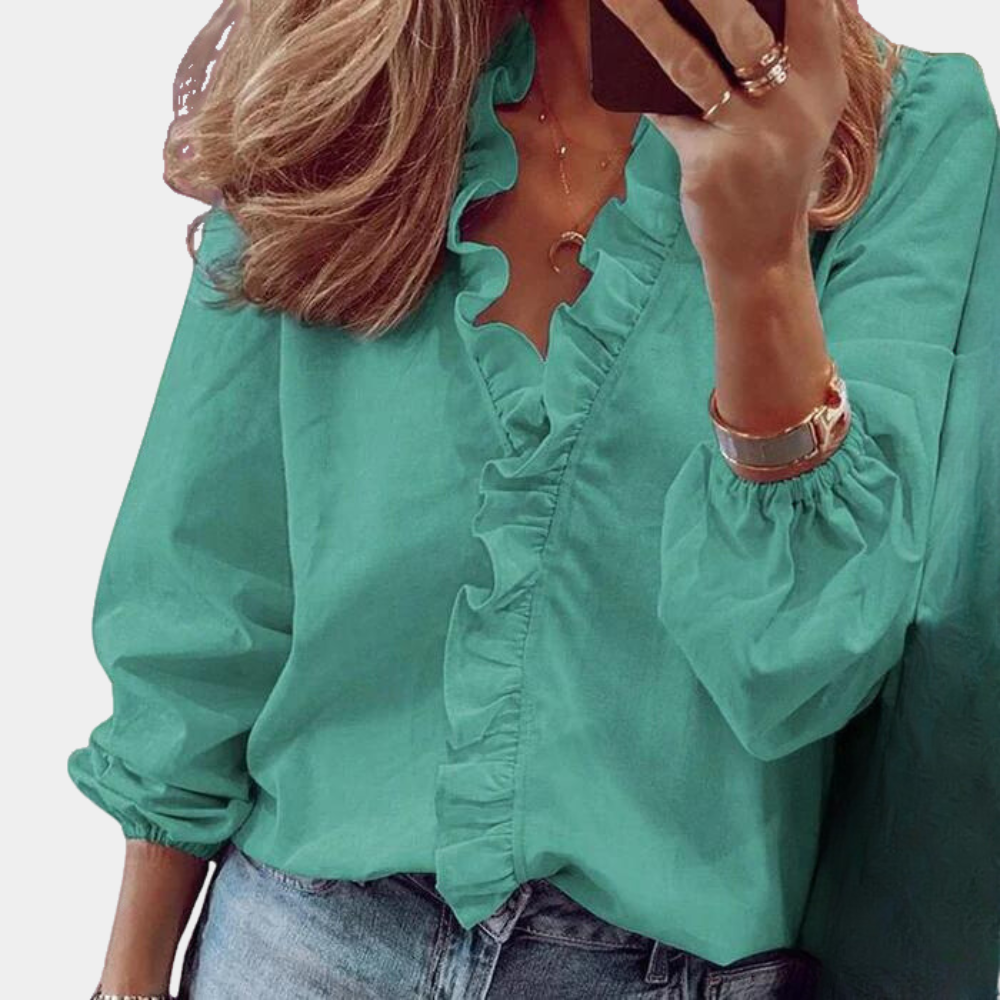 Dames Blouse Ruches Vrouwelijke Snit Korte Mouw - StudioMarella