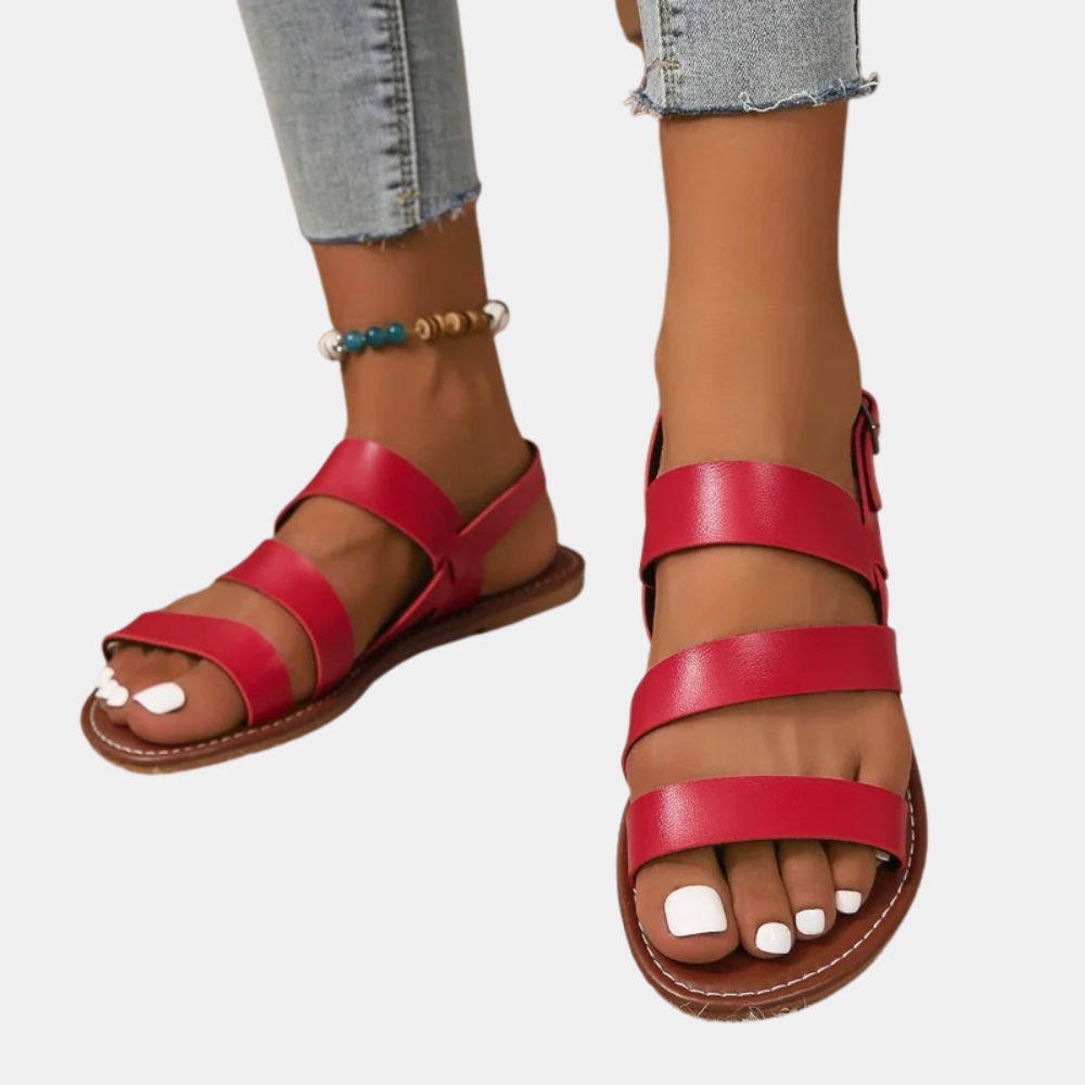Dames Zomersandalen Comfortabel Plat Leer