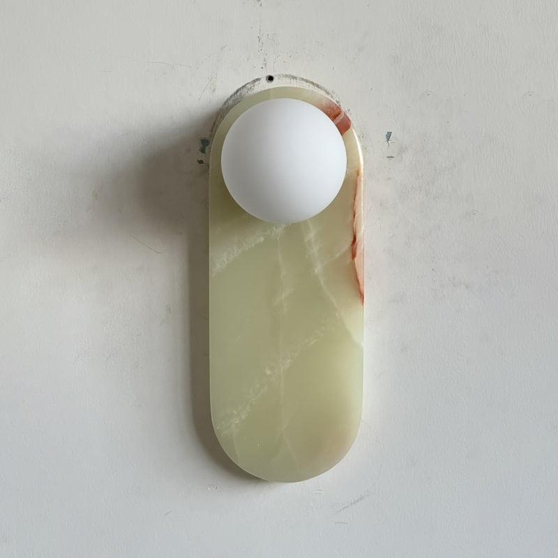 Luxe Wandlamp van Jade of Marmer met Glazen Kap – Mid Century Design Verlichting voor Slaapkamer en Hal