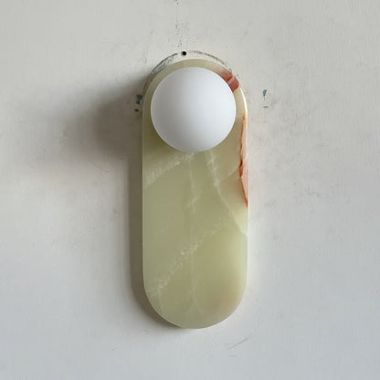 Luxe Wandlamp van Jade of Marmer met Glazen Kap – Mid Century Design Verlichting voor Slaapkamer en Hal