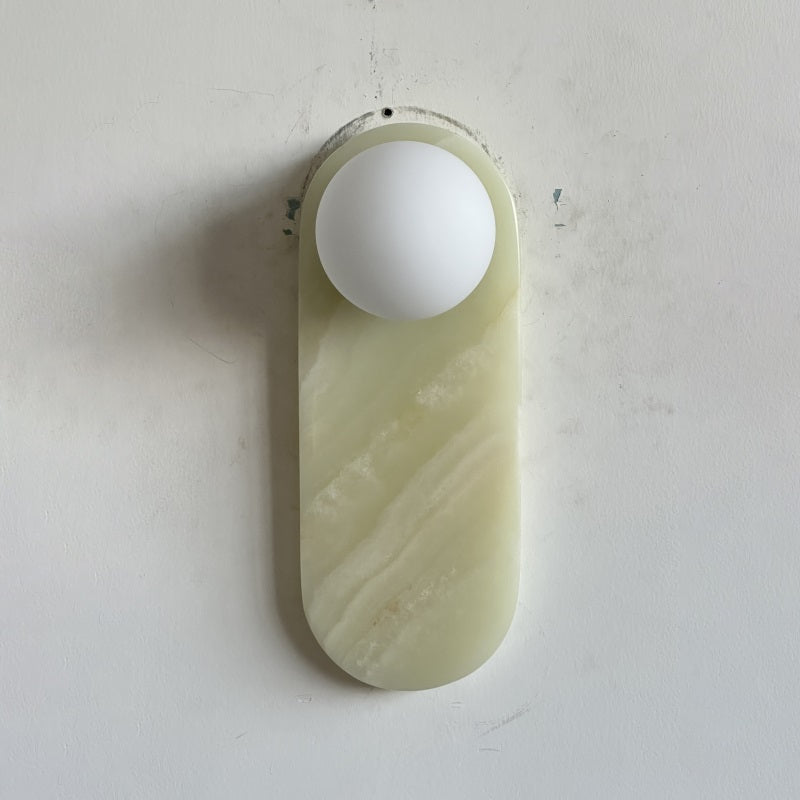 Luxe Wandlamp van Jade of Marmer met Glazen Kap – Mid Century Design Verlichting voor Slaapkamer en Hal