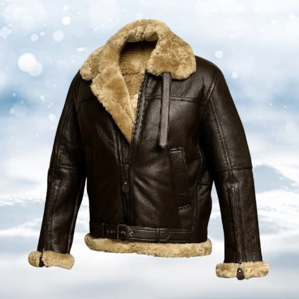 Heren Leren Jas Warm met Bontkraag en Sherpa Lining